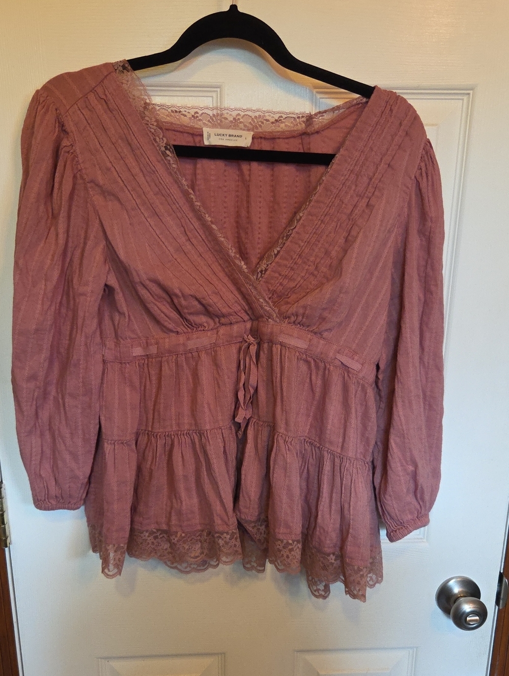 Lucky Brand Rosewood Lace-Trim Tiered Peasant Top